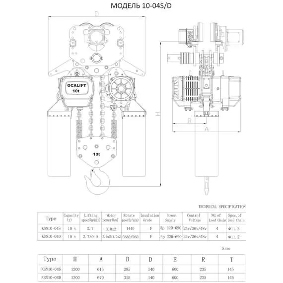 OCALIFT 10-04s 380в 10т 12м Таль электрическая цепная передвижная в Челябинске купить по выгодной цене 100kwatt.ru